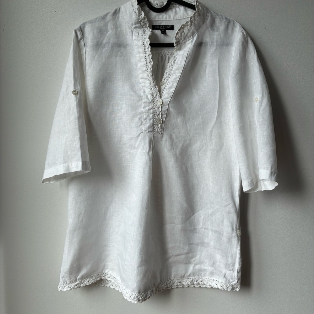 For Cynthia White Lace-Detail Blouse